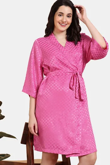 Buy Zivame Checkered Sheen Woven Robe - Pink Yarrow